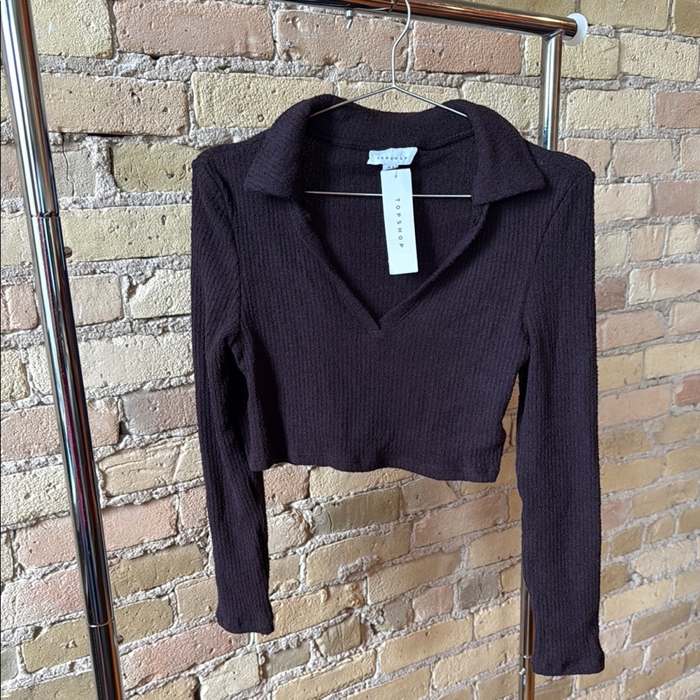 Topshop Brown V Neck Crop